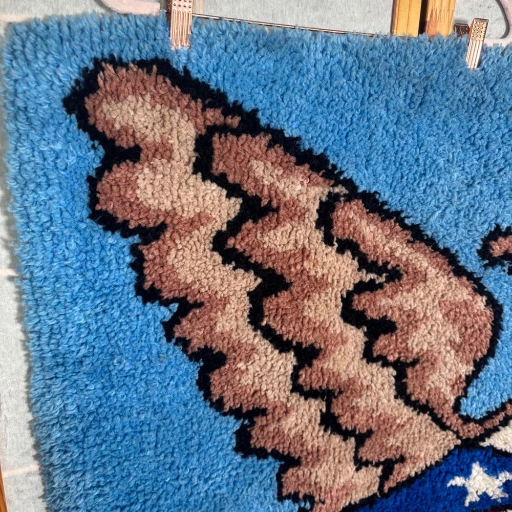 Unbranded Latch Hook Rug 46x33 Blue Patriotic Americana Eagle Shield Wall Art